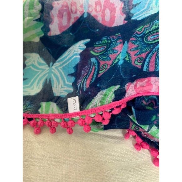 Mudpie Womens Pink Green Blue Butterfly Scarf  20" x 66" - Picture 10 of 12